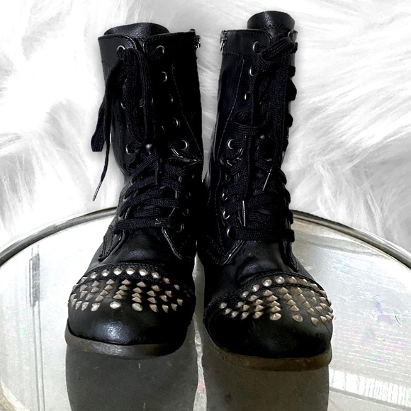 Vegan Leather Studded Combat Boots - Picture 2 of 4